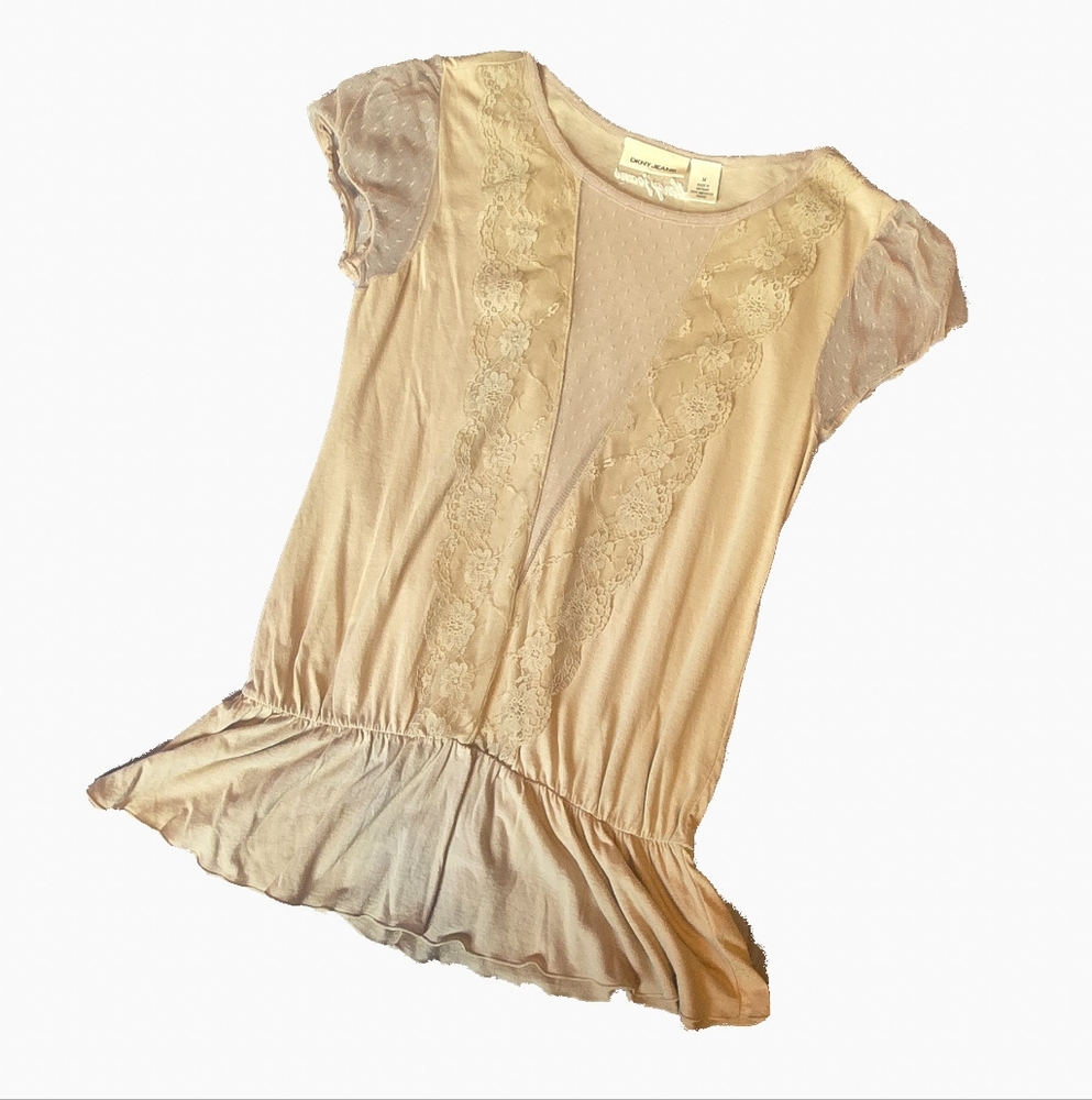 Vintage 90s/Y2K DKNY Peplum Lace Trim Blouse